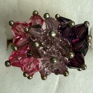 Vibrant Cha Cha Cluster Sterling Silver Pink , Lavender and Purple Crystal Ring